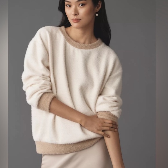 Anthropologie Maeve Cozy Ringer Sweater Top IVORY - Picture 1 of 9